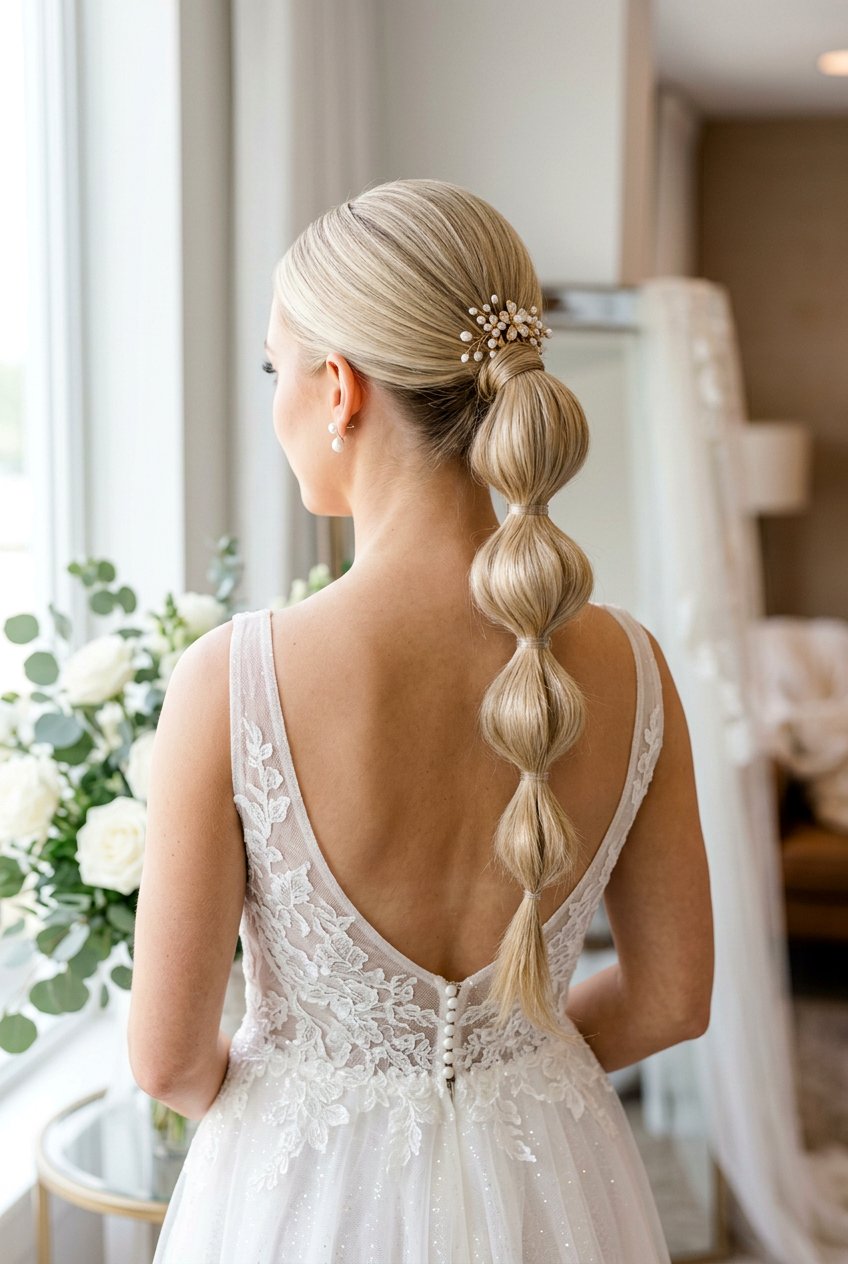 Bubble Ponytail - 20 elegant bridal hairstyle for medium hair - 20 elegant bridal hairstyle for medium hair