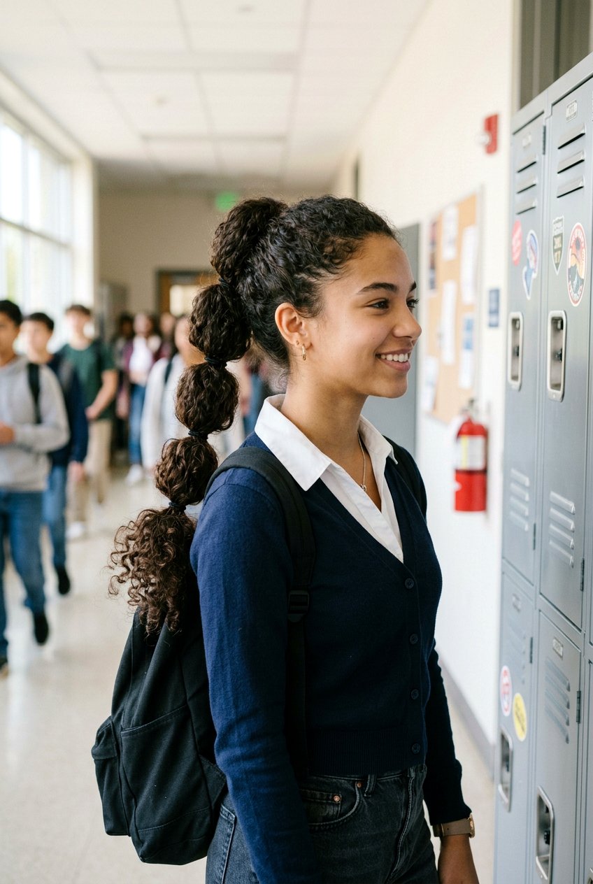 Bubble Ponytail - 20 school hairstyle for naturally curly hair - 20 school hairstyle for naturally curly hair
