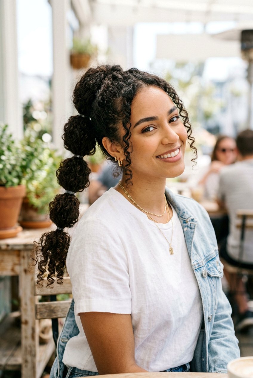 Bubble Ponytail - 20 humidity proof hairstyles for curly hair - 20 humidity proof hairstyles for curly hair