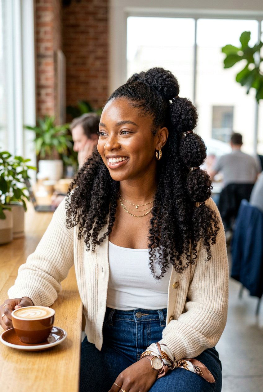 Bubble Ponytail Natural Hair Half Up Half Down - 20 natural hair half up half down styles - 20 natural hair half up half down styles