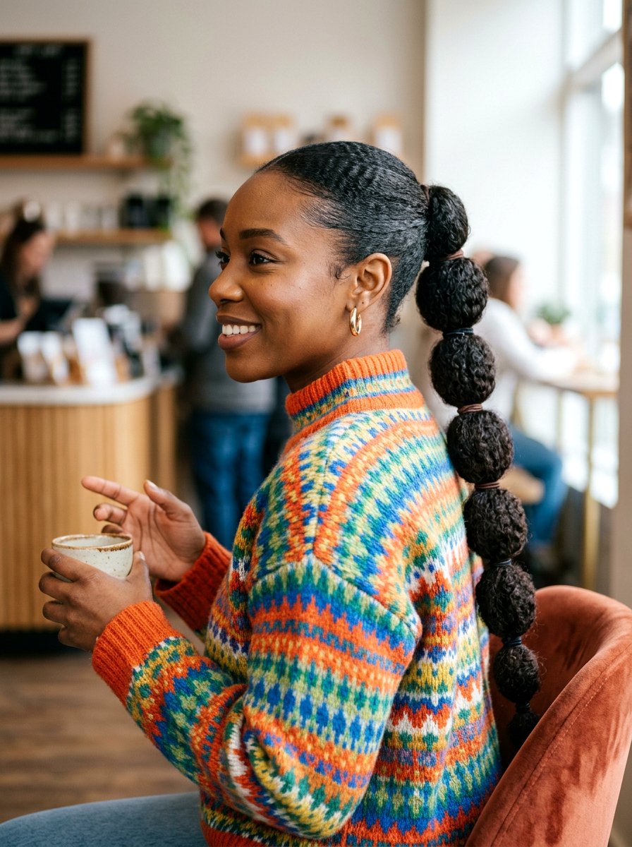 Bubble Ponytail Natural - 20 winter protective styles for natural hair - 20 winter protective styles for natural hair