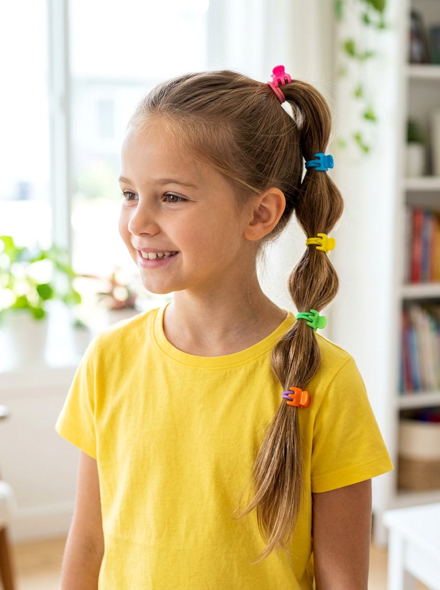 Bubble Ponytail Styled with Mini Claw Clips - 20 school ponytail with claw clip - 20 school ponytail with claw clip