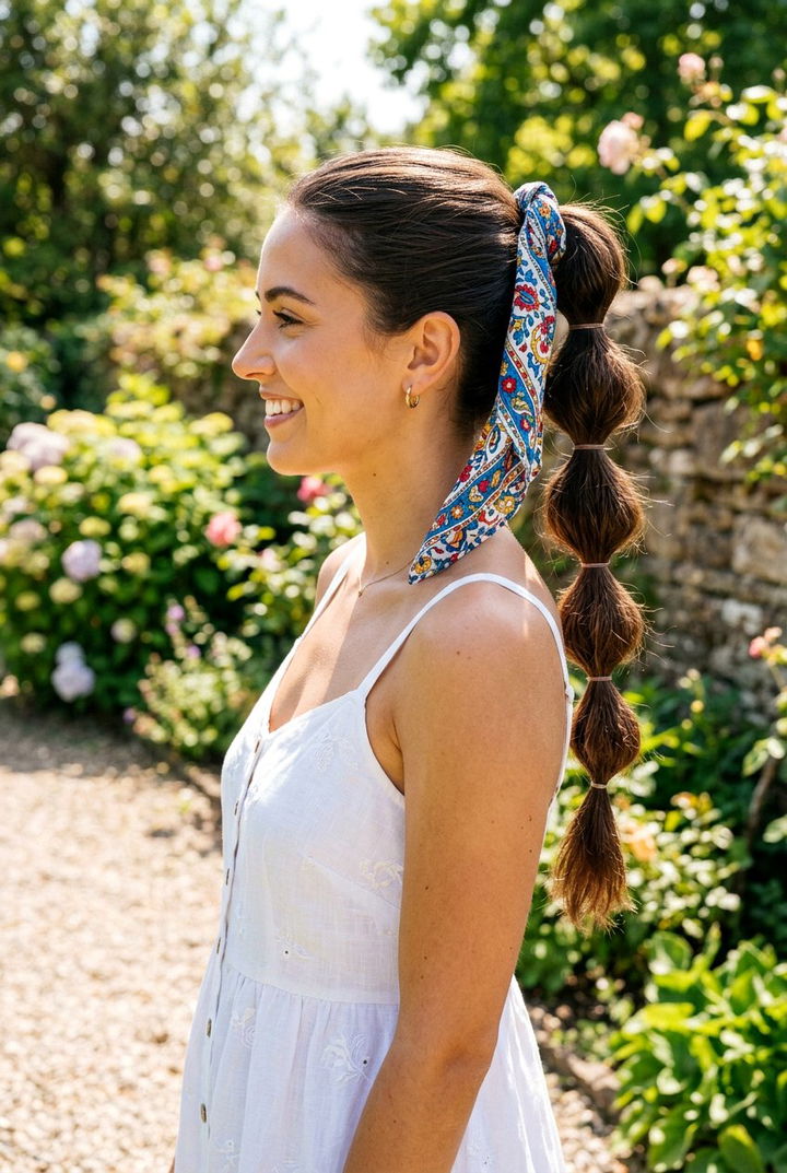 Bubble ponytail with a bandana