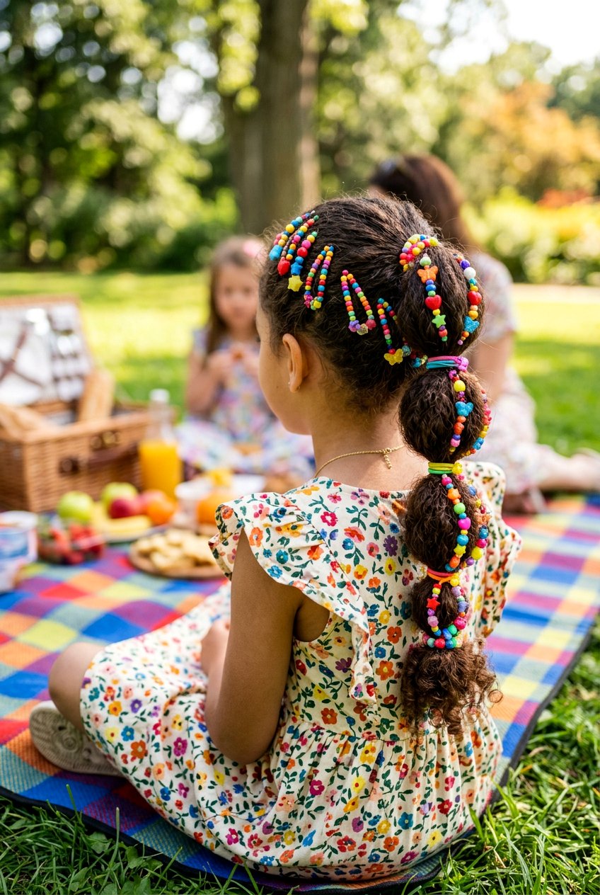 Bubble Ponytail With Colorful Beaded Clips - 20 little girls bubble ponytail with clips - 20 little girls bubble ponytail with clips