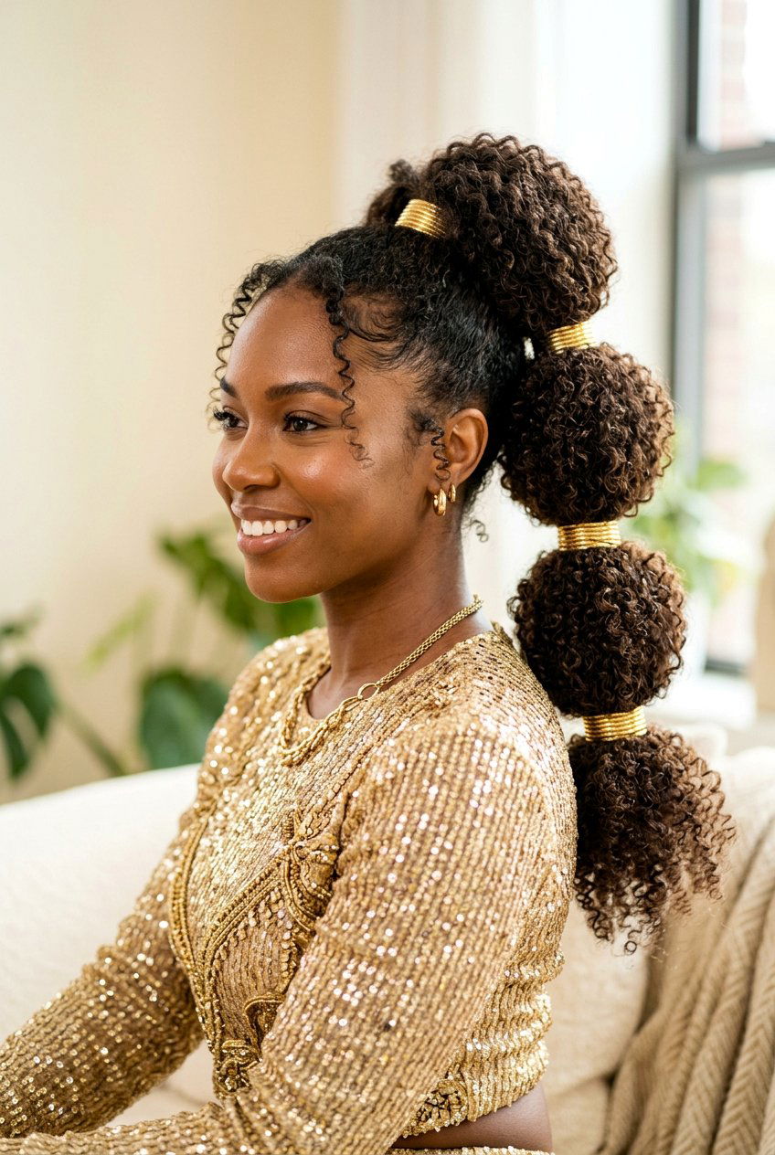 Bubble Ponytail With Curly Texture - 20 graduation ponytail with curls - 20 graduation ponytail with curls