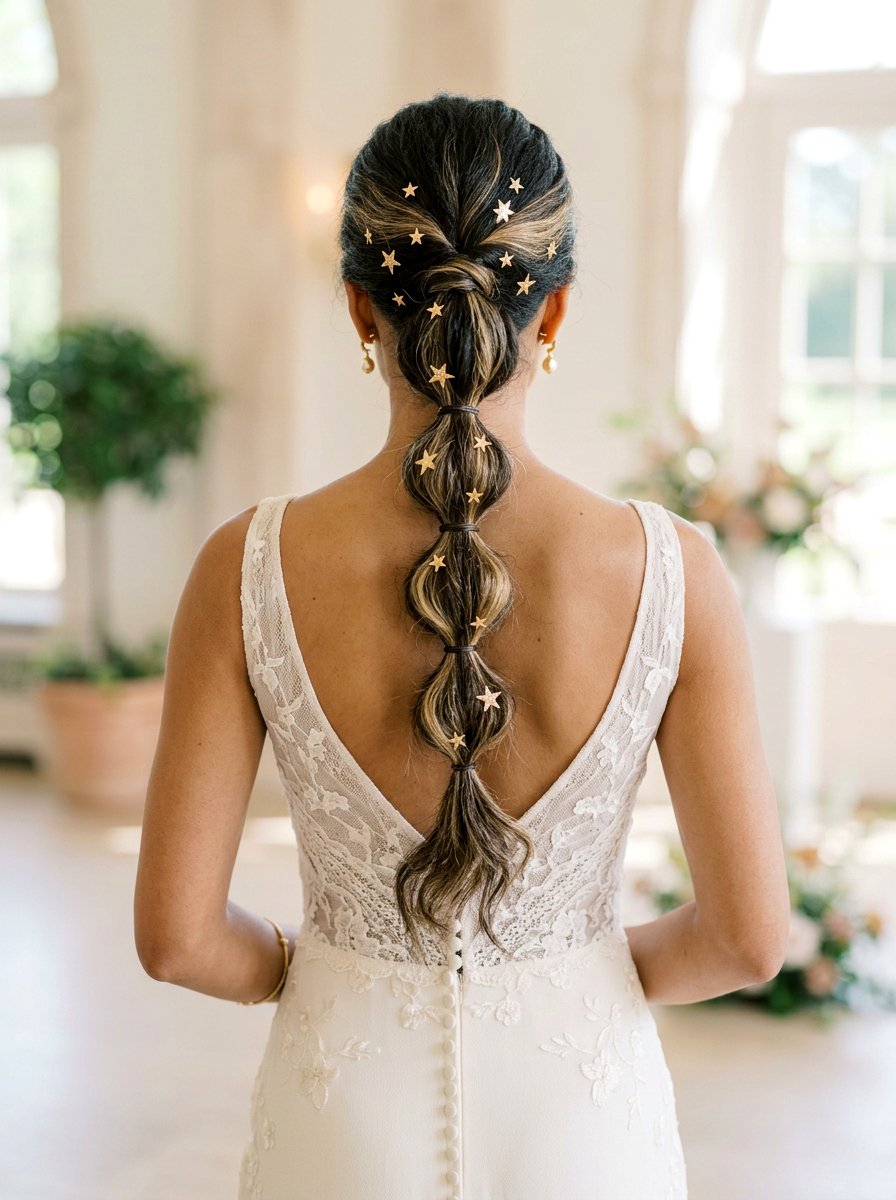 Bubble Ponytail With Delicate Pins - 20 wedding hairstyles for garden ceremony - 20 wedding hairstyles for garden ceremony
