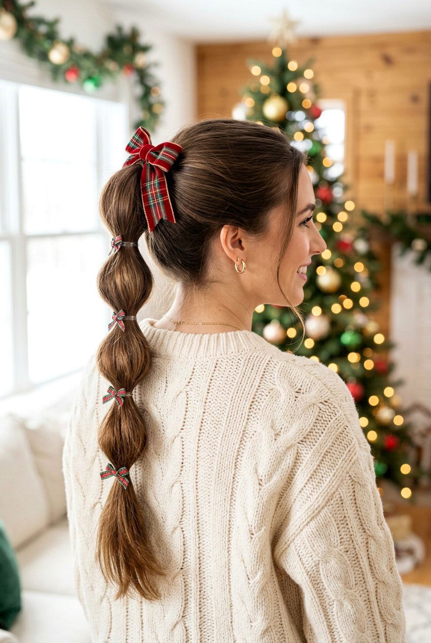 Bubble Ponytail With Festive Bow - 20 holiday ponytail with bow - 20 holiday ponytail with bow