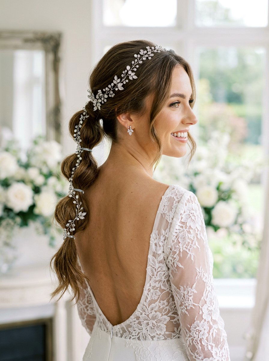 Bubble Ponytail With Hair Vine - 20 wedding hairstyles with hair vines - 20 wedding hairstyles with hair vines