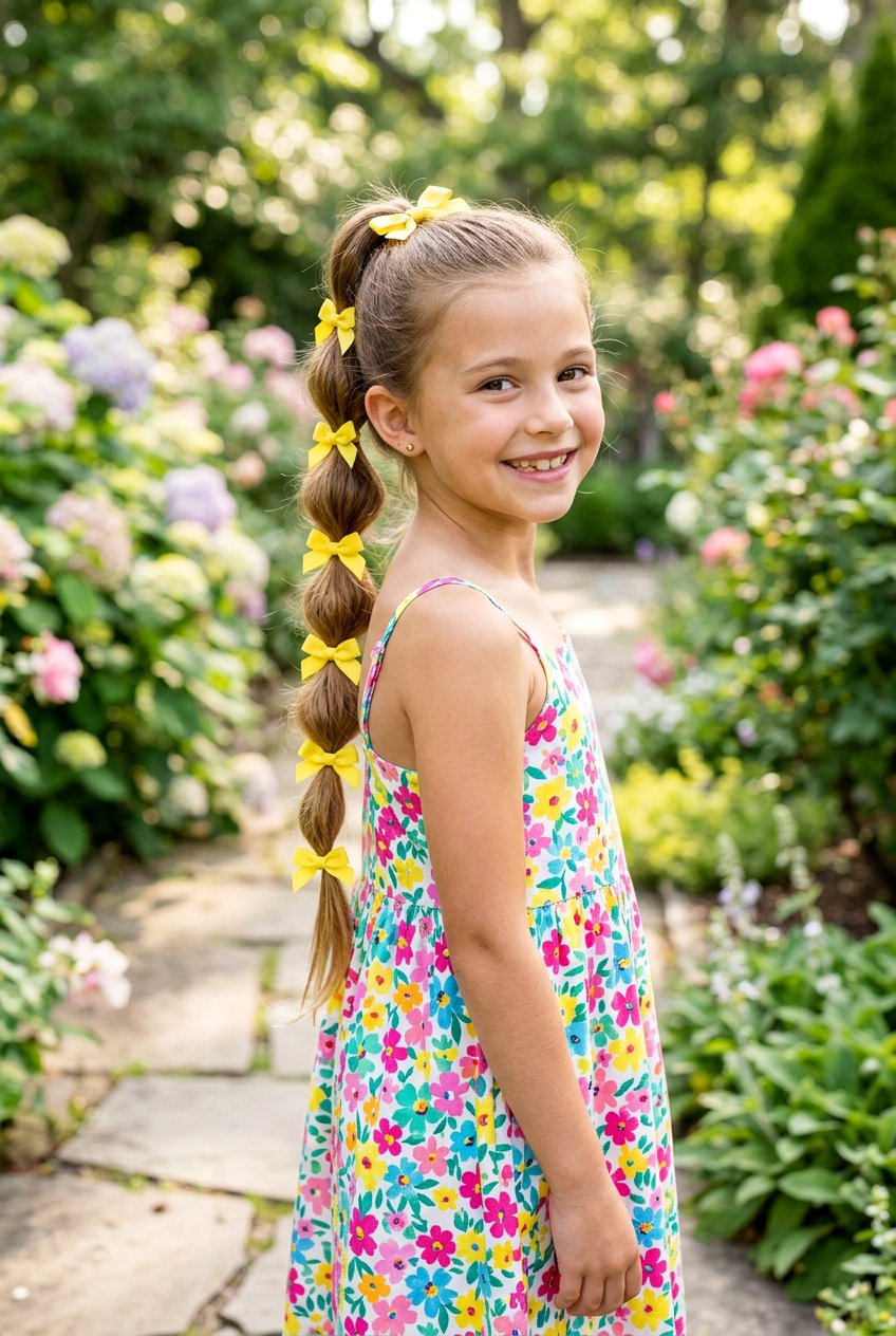 Bubble Ponytail With Multiple Ribbons - 20 ribbon ponytail for girls - 20 ribbon ponytail for girls