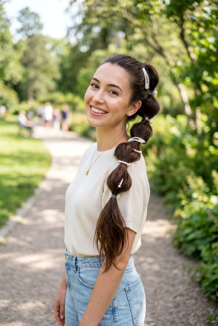 Bubble Ponytail With Pearl Clips - 20 pearl clip hairstyles - 20 pearl clip hairstyles