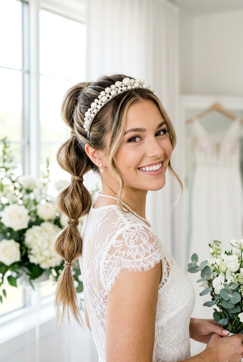 Bubble Ponytail With Pearl Headband - 20 bridal hairstyle with pearl headband - 20 bridal hairstyle with pearl headband