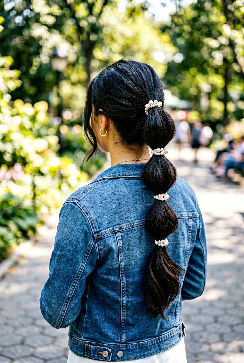 Bubble Ponytail With Pearl Ties - 20 school hairstyle with pearl clips - 20 school hairstyle with pearl clips