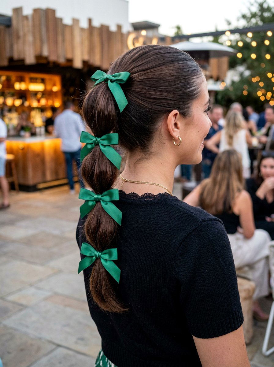 Bubble Ponytail With Ribbon - 20 date night hairstyle with soft glam ponytail - 20 date night hairstyle with soft glam ponytail