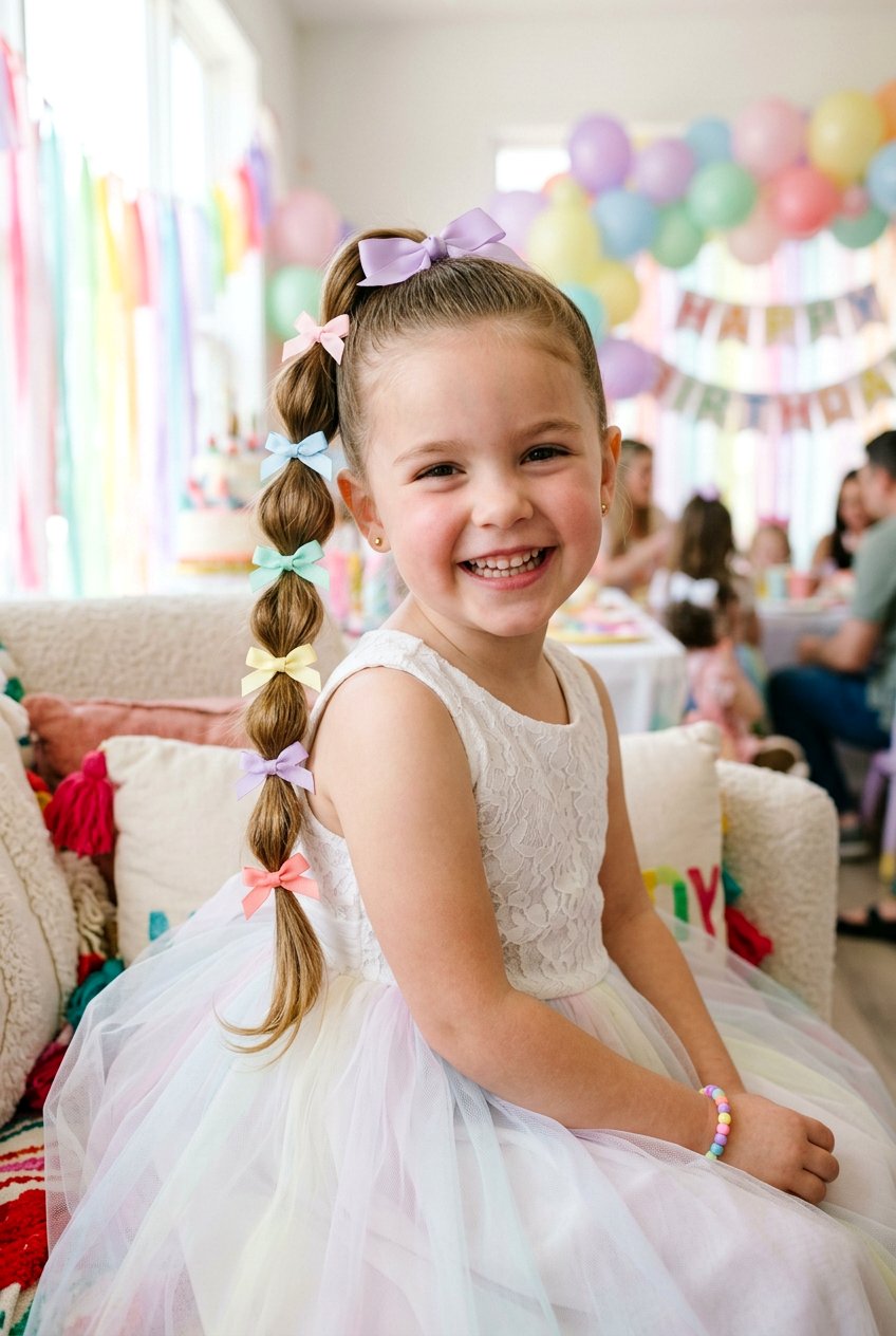 Bubble Ponytail With Small Ribbon Bows - 20 little girls ponytail with ribbon bow - 20 little girls ponytail with ribbon bow