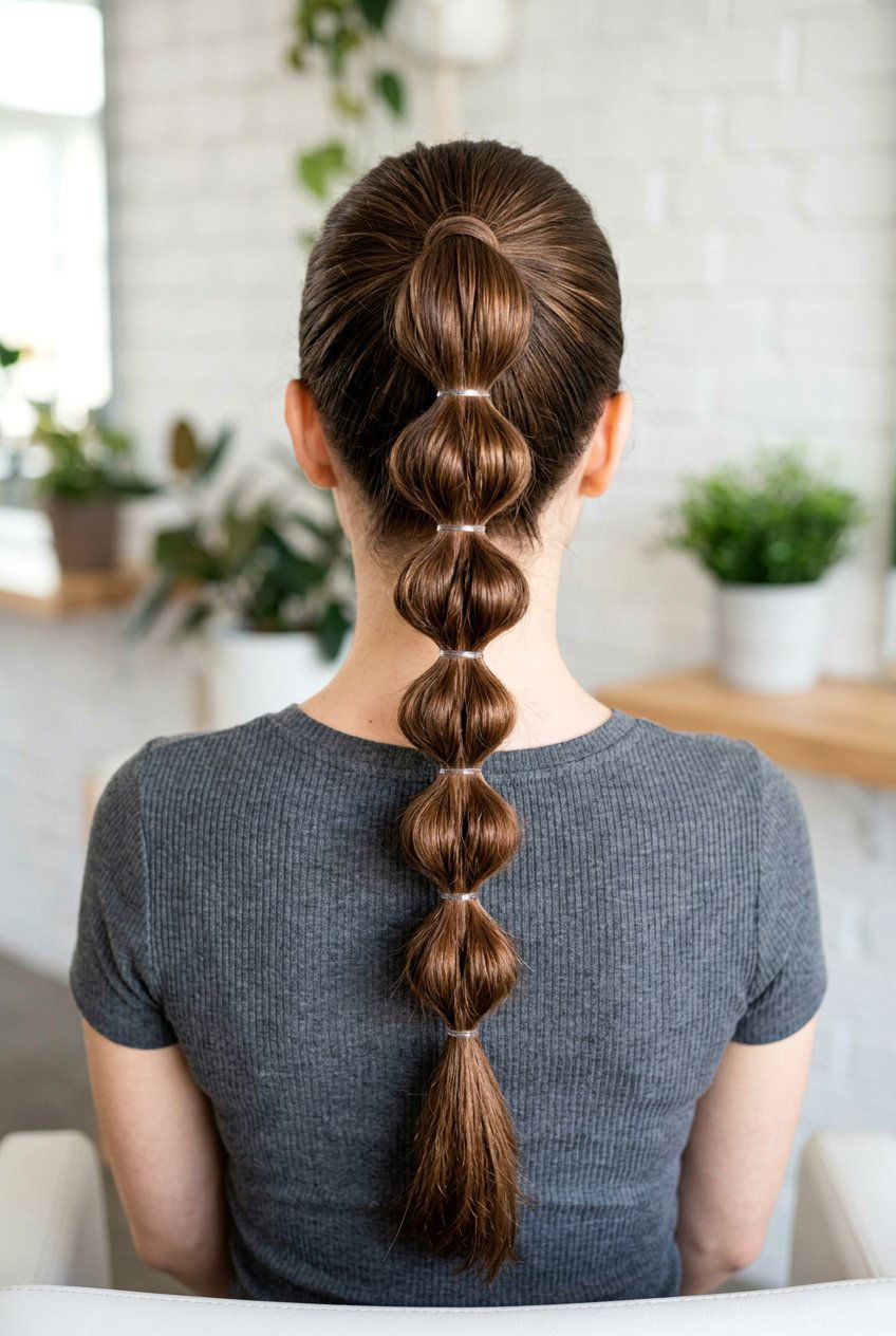 Bubble braid ponytail - 20 back to school hairstyles for long hair - 20 back to school hairstyles for long hair