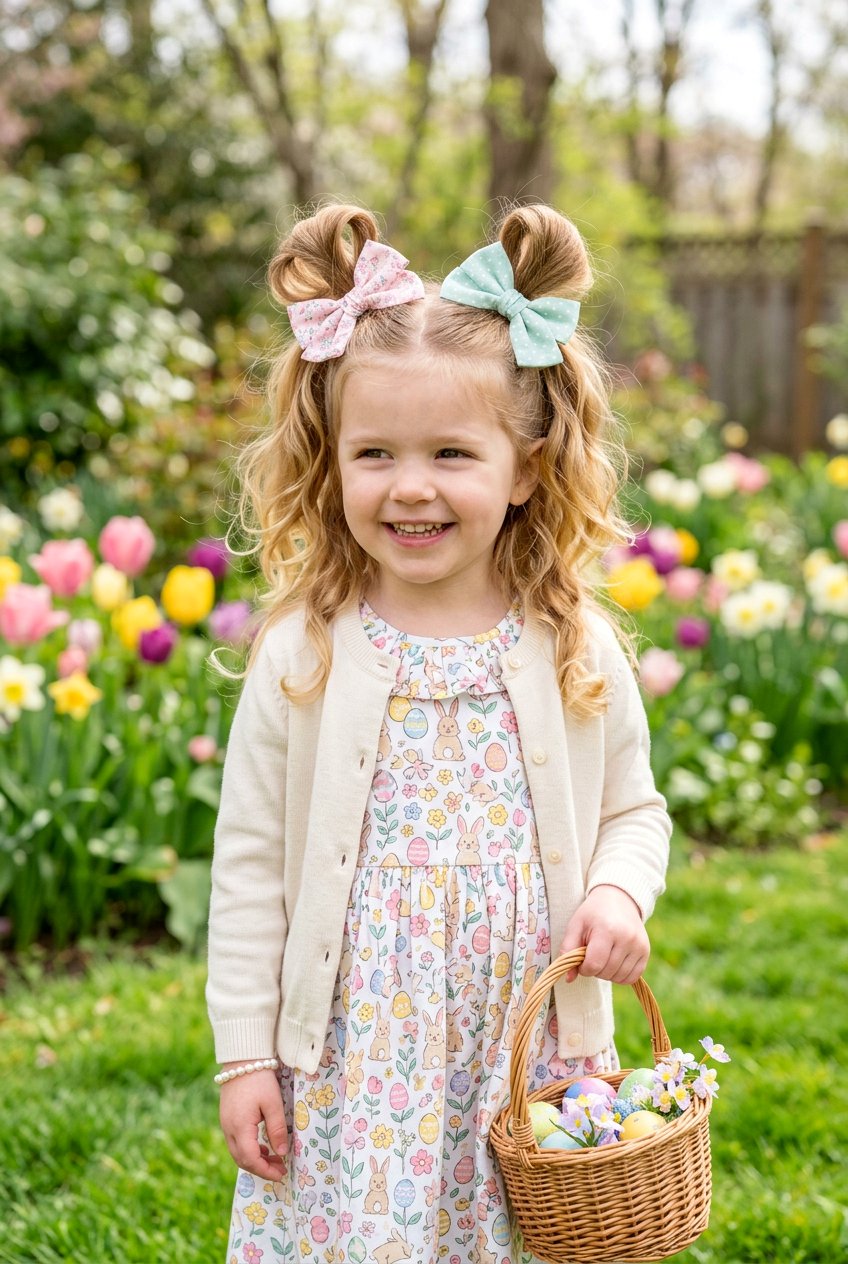 Bunny Ear Pigtails With Bows - 20 easter hairstyles for little girls with bows - 20 easter hairstyles for little girls with bows