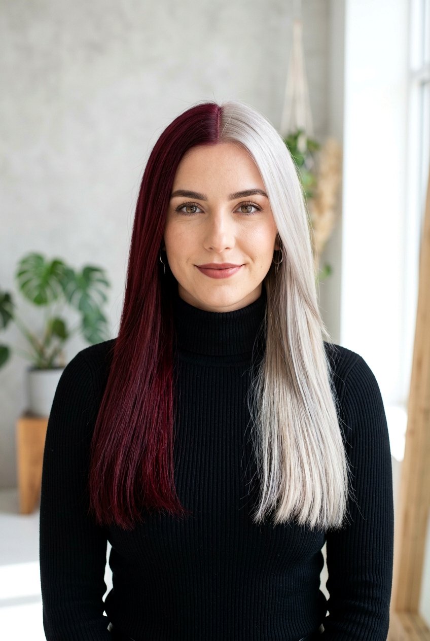 Burgundy And Platinum Split Dye - 20 alternative split hair color - 20 alternative split hair color