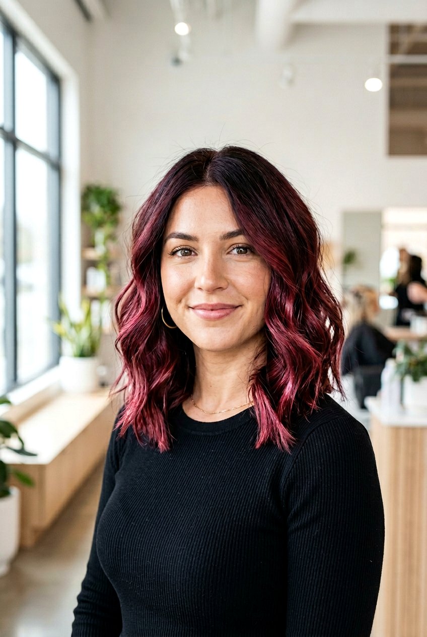 Burgundy Balayage Lob - 20 burgundy balayage on dark hair - 20 burgundy balayage on dark hair