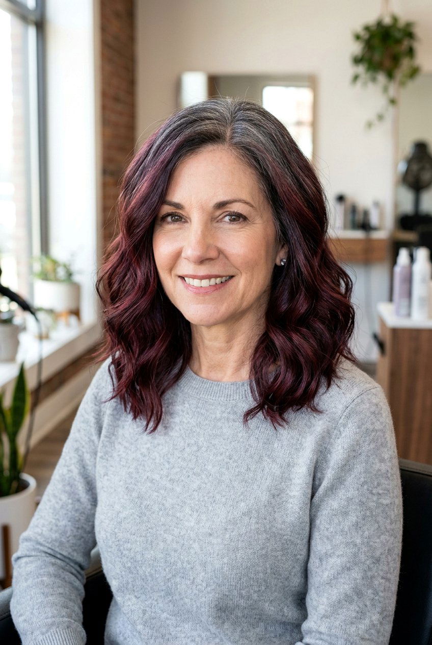 Burgundy Balayage On Grey Hair - 20 burgundy highlights for mature women - 20 burgundy highlights for mature women