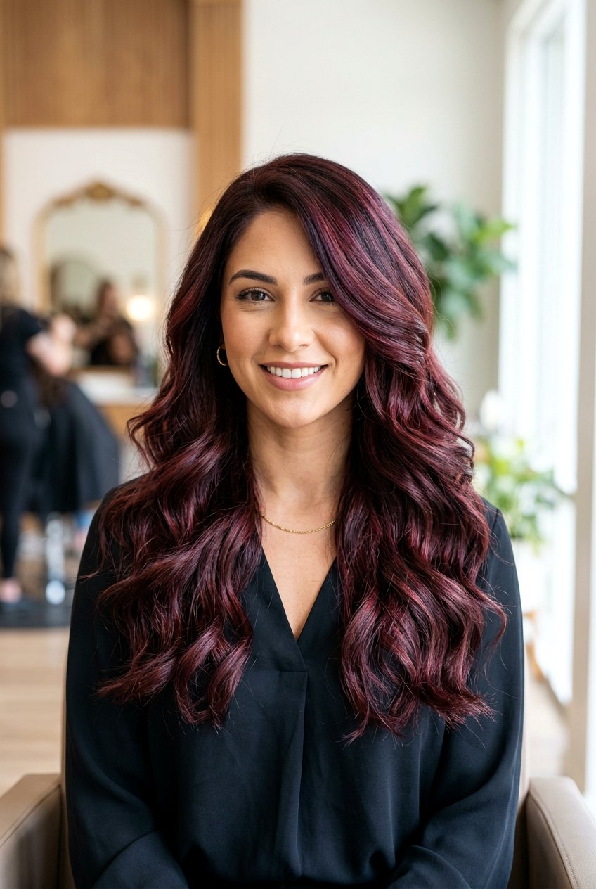 Burgundy Balayage On Long Layers - 20 hair color ideas for long layered hair - 20 hair color ideas for long layered hair