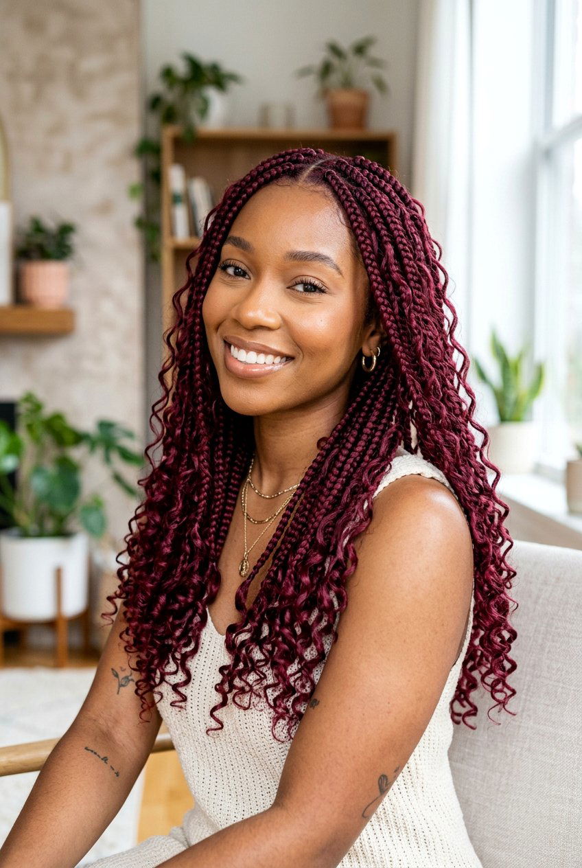 Burgundy Bohemian Box Braids - 20 bohemian box braids - 20 bohemian box braids