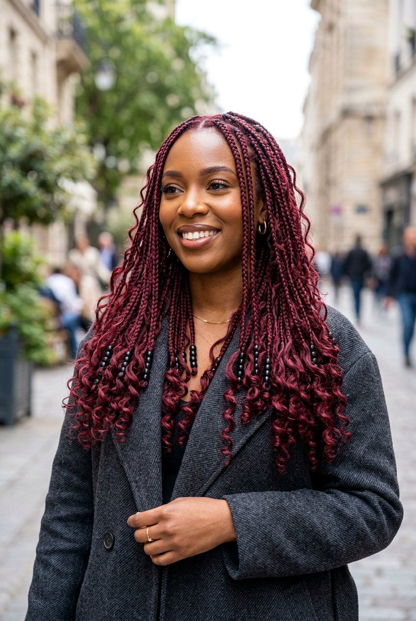 Burgundy Bohemian Knotless Braids With Beads - 20 bohemian knotless braids with beads - 20 bohemian knotless braids with beads