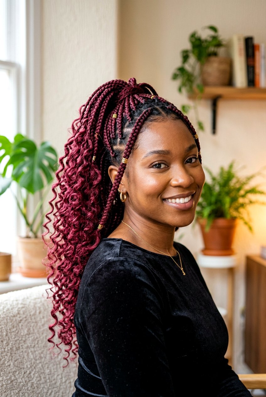 Burgundy Boho Knotless Braids Ponytail - 20 boho knotless braids ponytail - 20 boho knotless braids ponytail