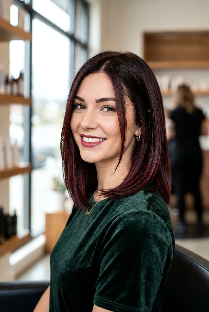 Burgundy Brown Balayage Lob - 20 brunette lob balayage ideas - 20 brunette lob balayage ideas