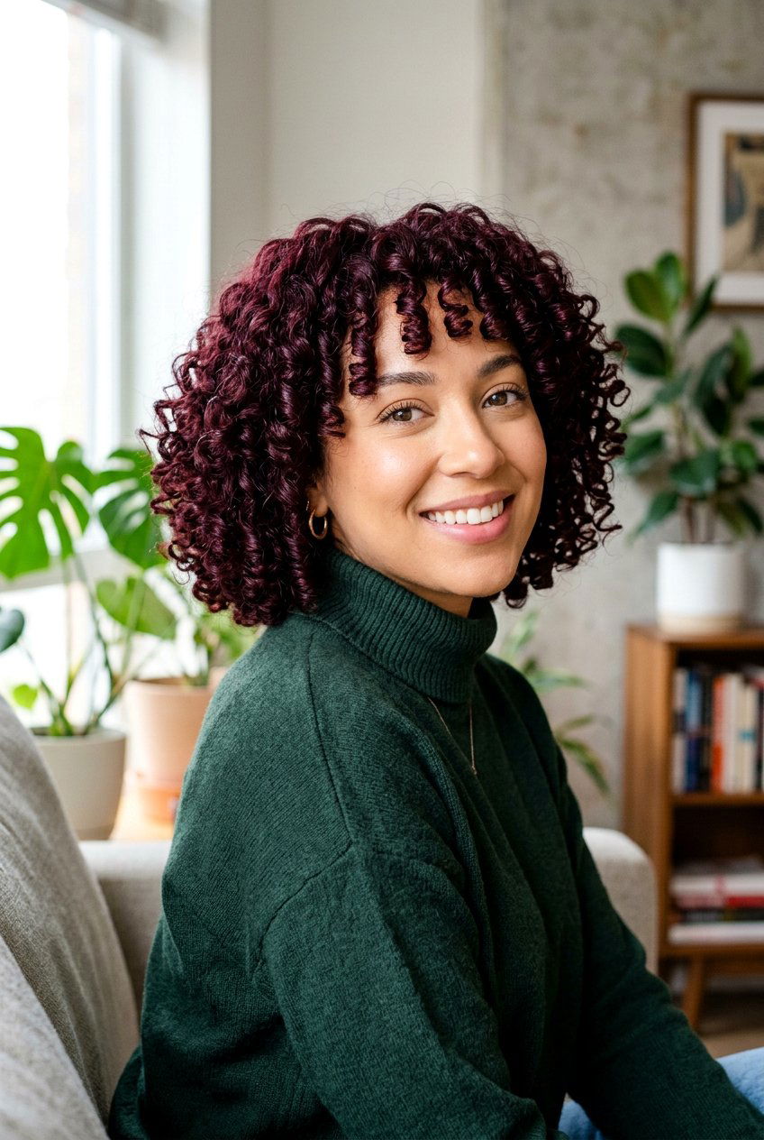 Burgundy Curly Bob - 20 hair color ideas for curly bob hair - 20 hair color ideas for curly bob hair