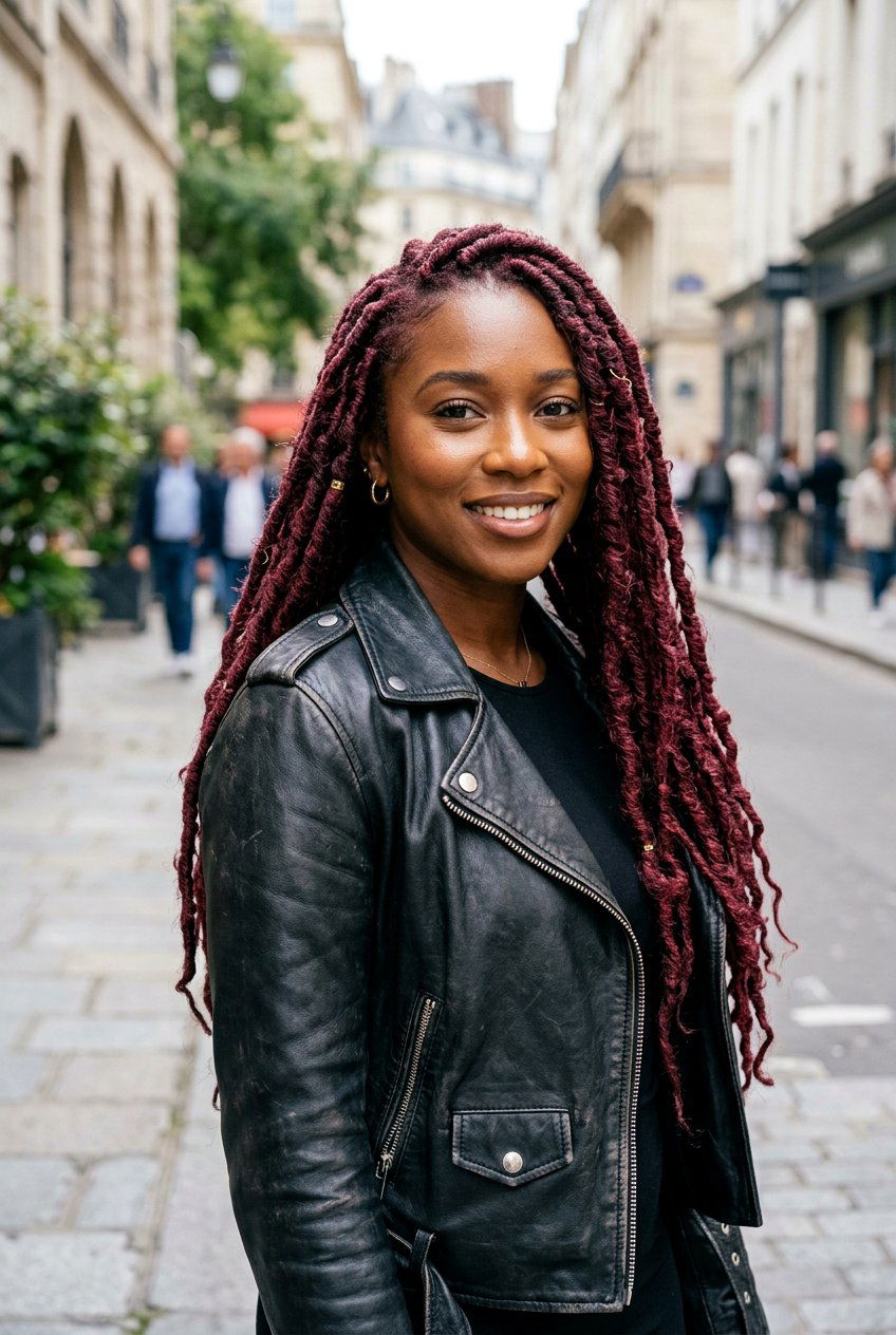 Burgundy Distressed Faux Locs - 20 distressed faux loc styles - 20 distressed faux loc styles