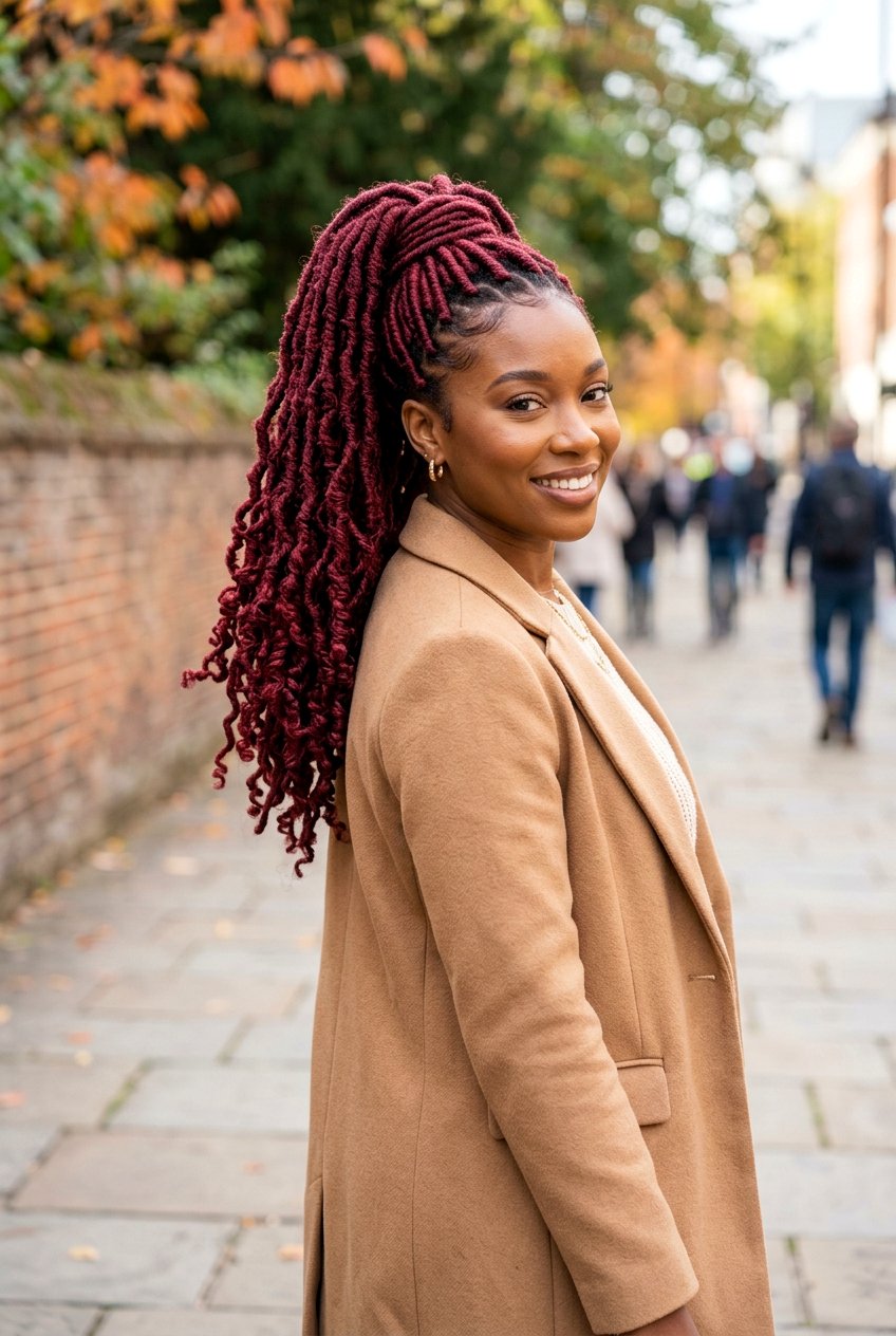 Burgundy Faux Loc Ponytail - 20 faux loc ponytail hairstyles - 20 faux loc ponytail hairstyles