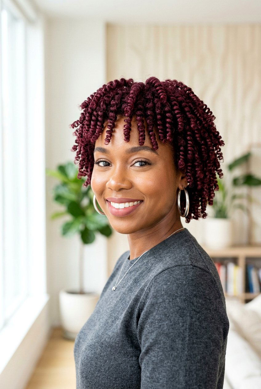 Burgundy Finger Coils Short Hair - 20 burgundy twa hairstyle - 20 burgundy twa hairstyle