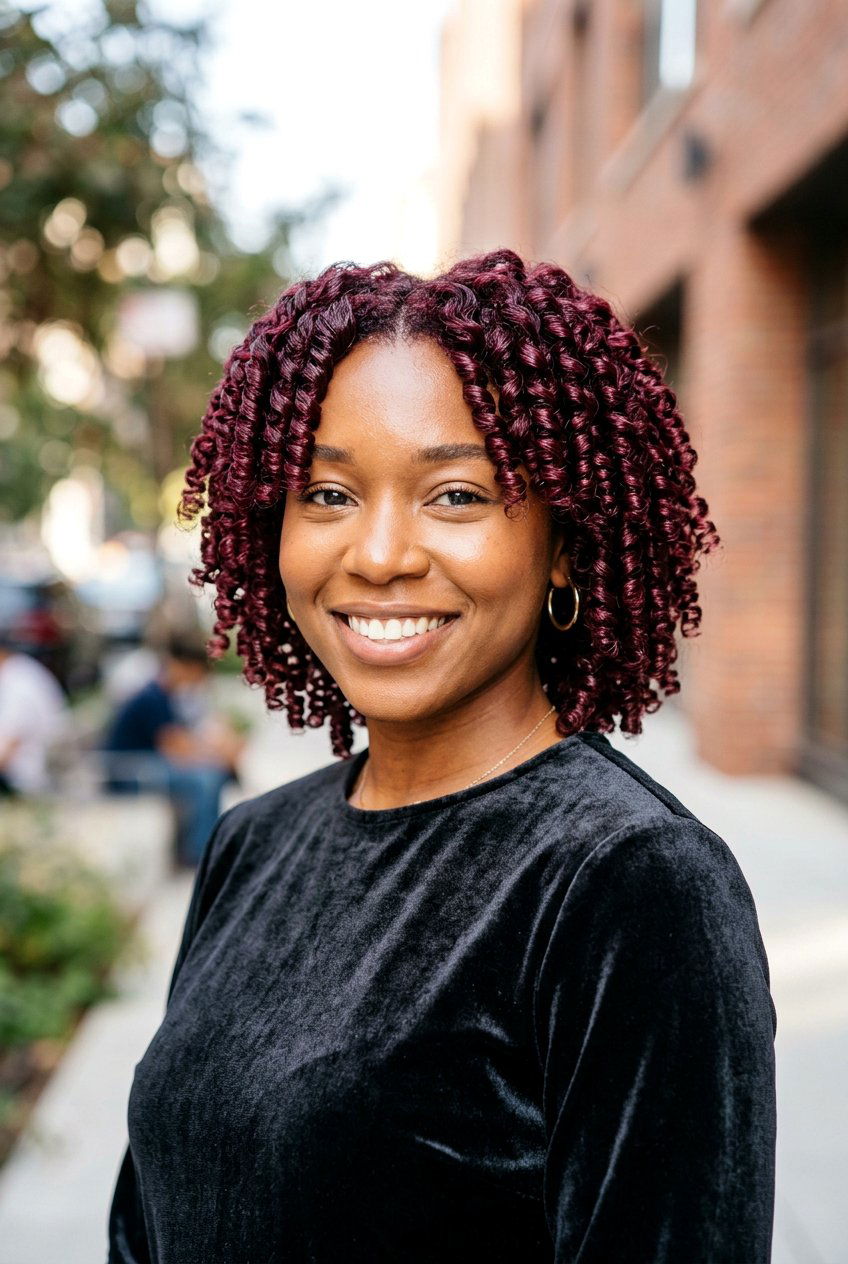 Burgundy Finger Coils - 20 finger coils hairstyle for natural hair - 20 finger coils hairstyle for natural hair