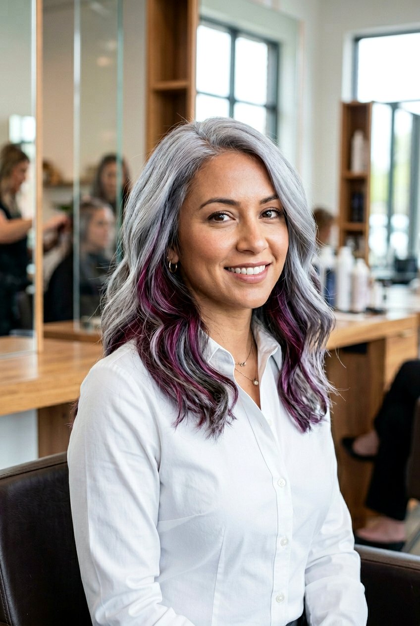 Burgundy Gray Blend Peekaboo Highlights - 20 burgundy gray blend for mature women - 20 burgundy gray blend for mature women