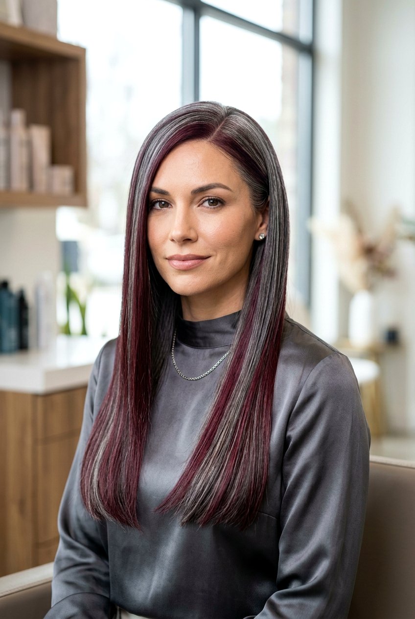 Burgundy Gray Blend Straight Hair - 20 burgundy gray blend for mature women - 20 burgundy gray blend for mature women