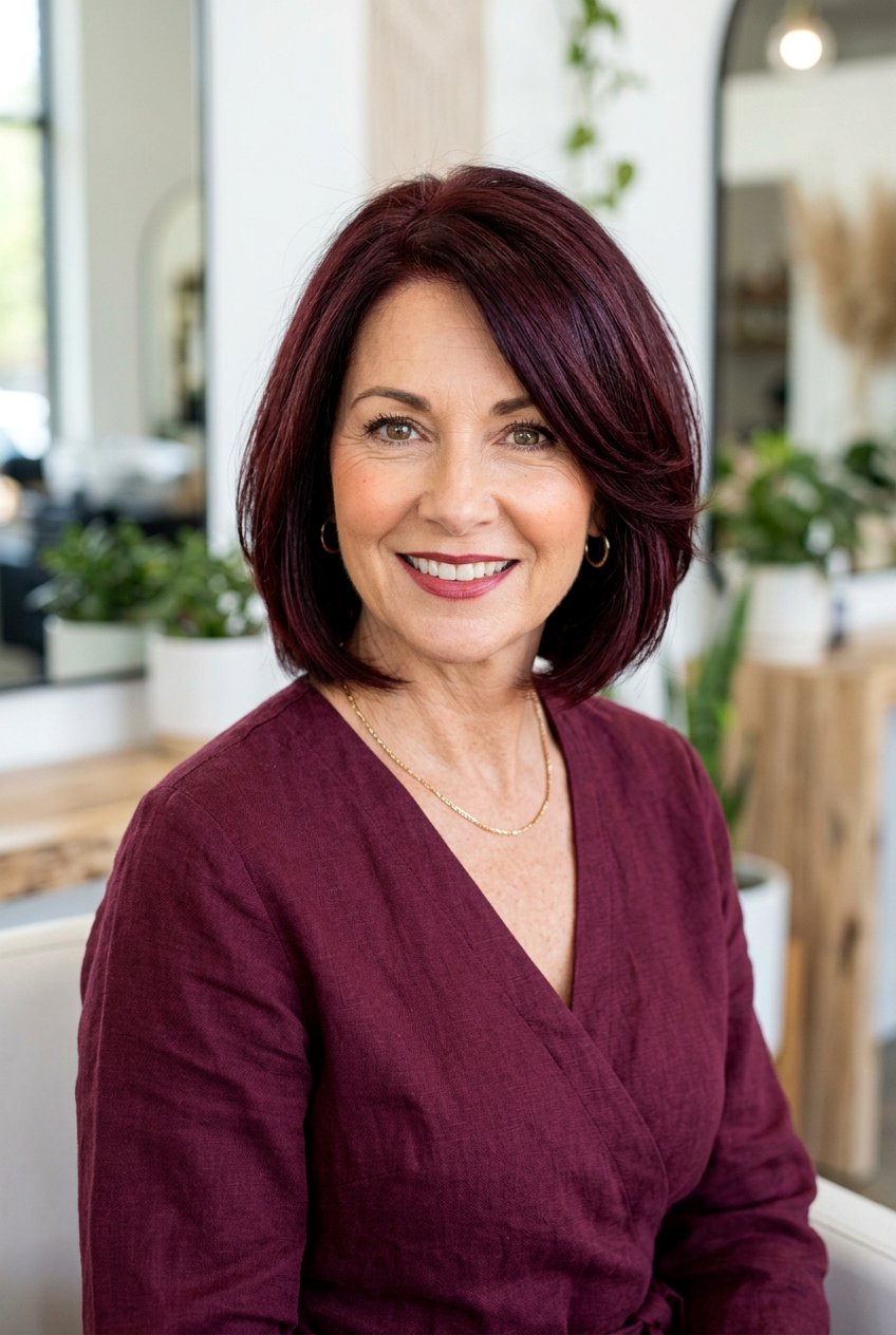 Burgundy Hair Color - 20 hair color ideas for women over 50 - 20 hair color ideas for women over 50