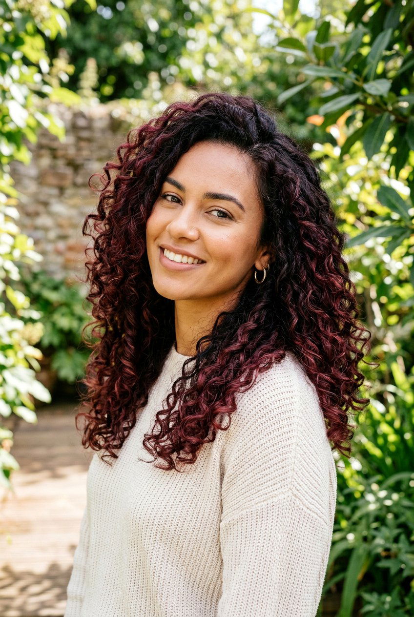 Burgundy Highlights on Dark Curly Hair - 20 dark hair with burgundy highlights - 20 dark hair with burgundy highlights