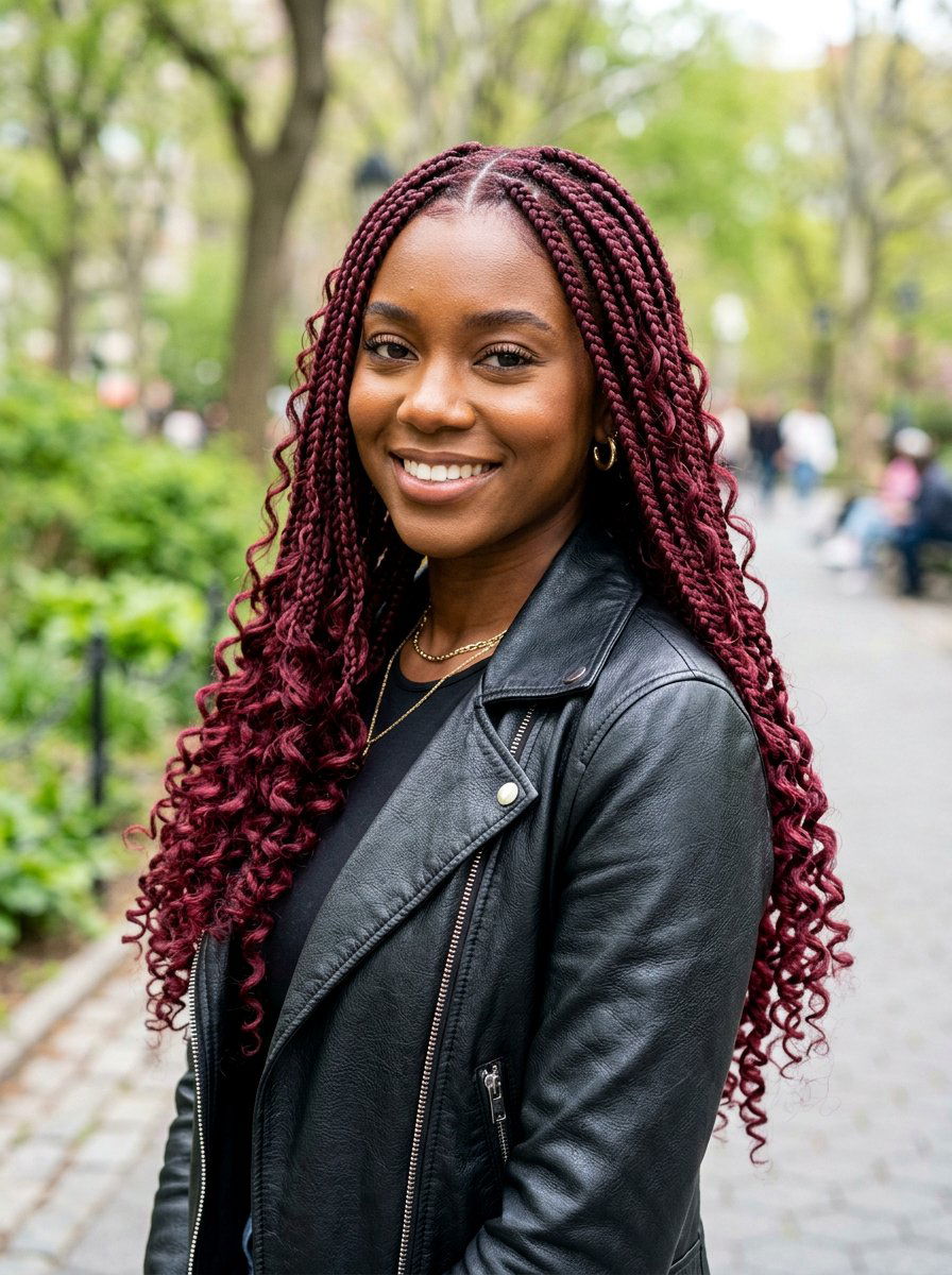 Burgundy Knotless Braids With Curls - 20 knotless braids with curls - 20 knotless braids with curls