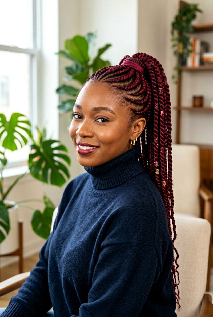 Burgundy Lemonade Braids Ponytail - 20 lemonade braids into ponytail - 20 lemonade braids into ponytail