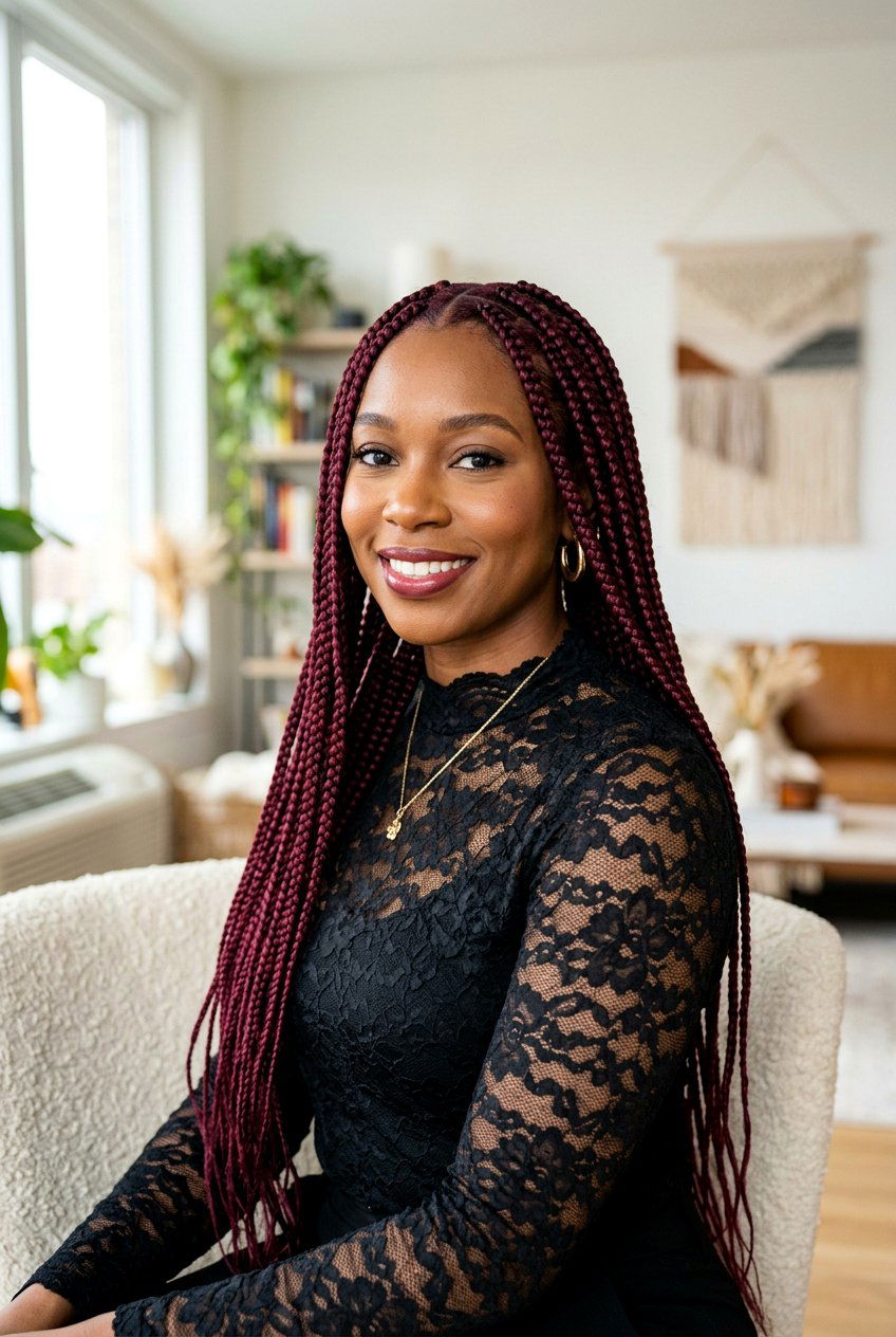 Burgundy Medium Knotless Braids - 20 medium knotless braids styles - 20 medium knotless braids styles