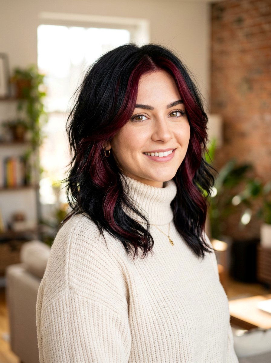 Burgundy Money Piece Black Layered Hair - 20 red money piece for black hair - 20 red money piece for black hair