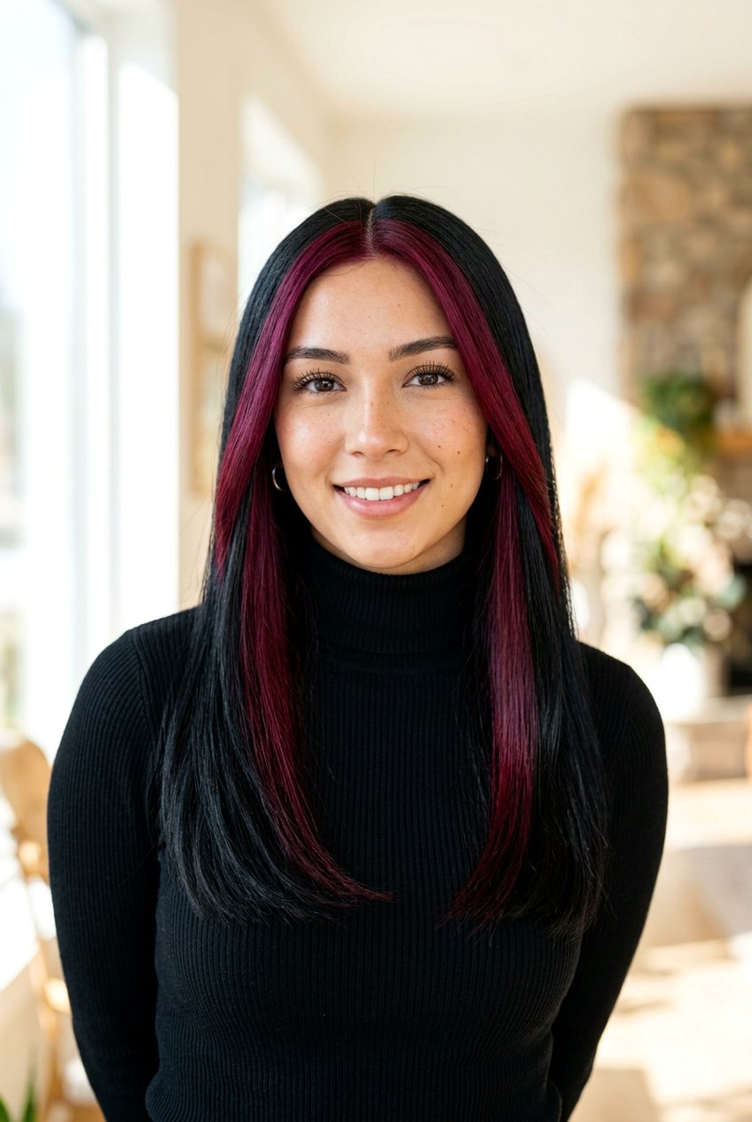 Burgundy Money Piece on Black Hair - 20 burgundy money piece on dark hair - 20 burgundy money piece on dark hair