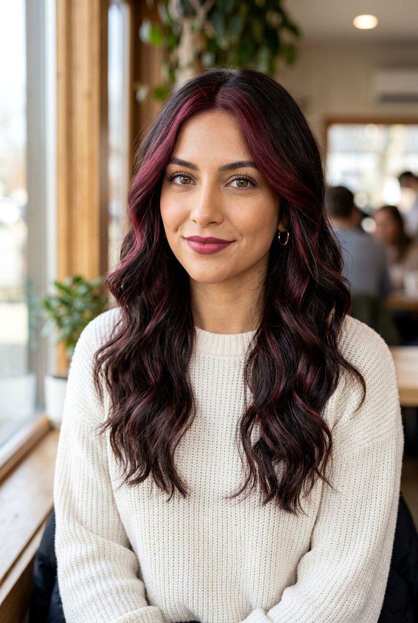 Burgundy Money Piece on Dark Brown Hair - 20 burgundy money piece on dark hair - 20 burgundy money piece on dark hair