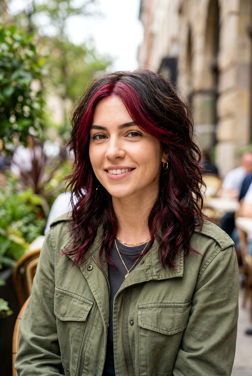 Burgundy Money Piece on Dark Layered Hair - 20 burgundy money piece on dark hair - 20 burgundy money piece on dark hair