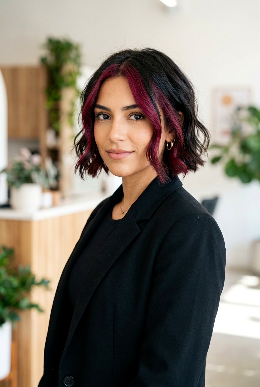 Burgundy Money Piece on Short Dark Hair - 20 burgundy money piece on dark hair - 20 burgundy money piece on dark hair