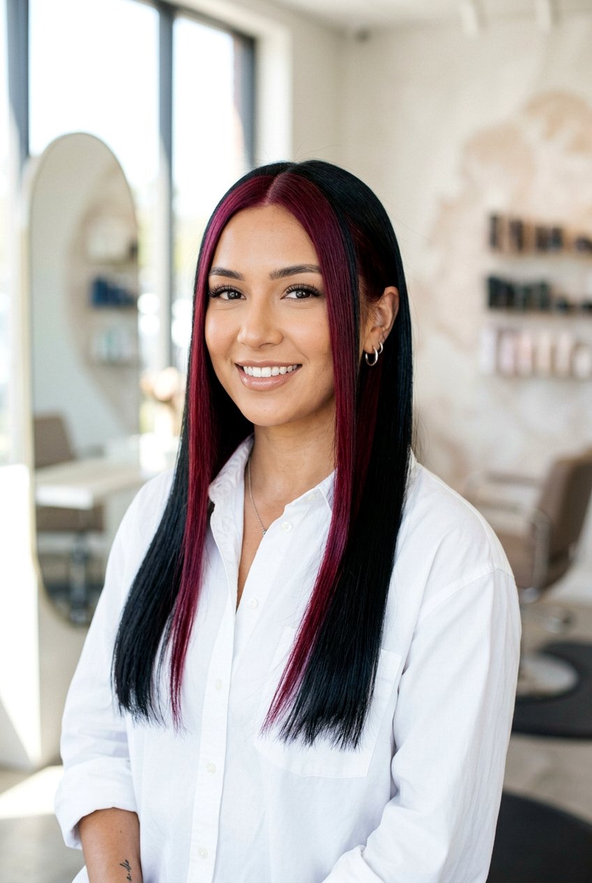 Burgundy Money Piece on Straight Dark Hair - 20 burgundy money piece on dark hair - 20 burgundy money piece on dark hair