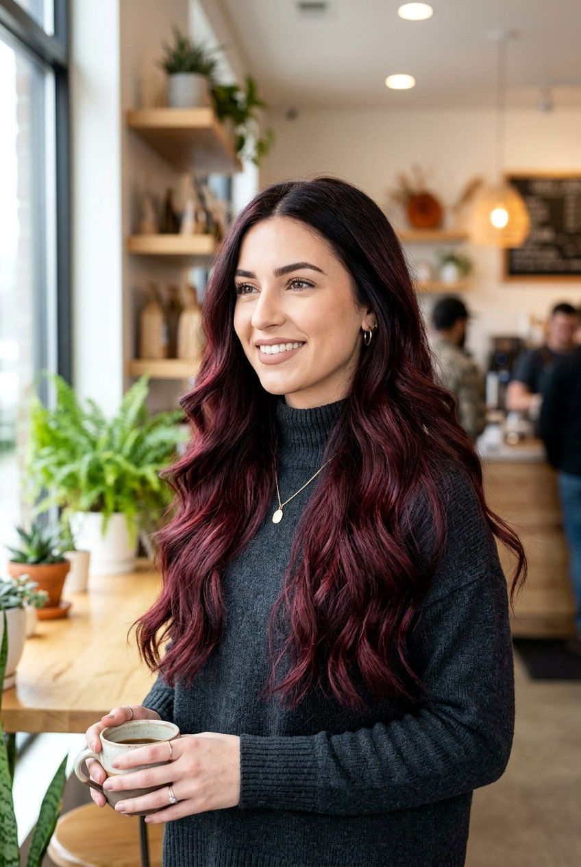 Burgundy Ombre on Dark Hair - 20 dark hair with burgundy highlights - 20 dark hair with burgundy highlights