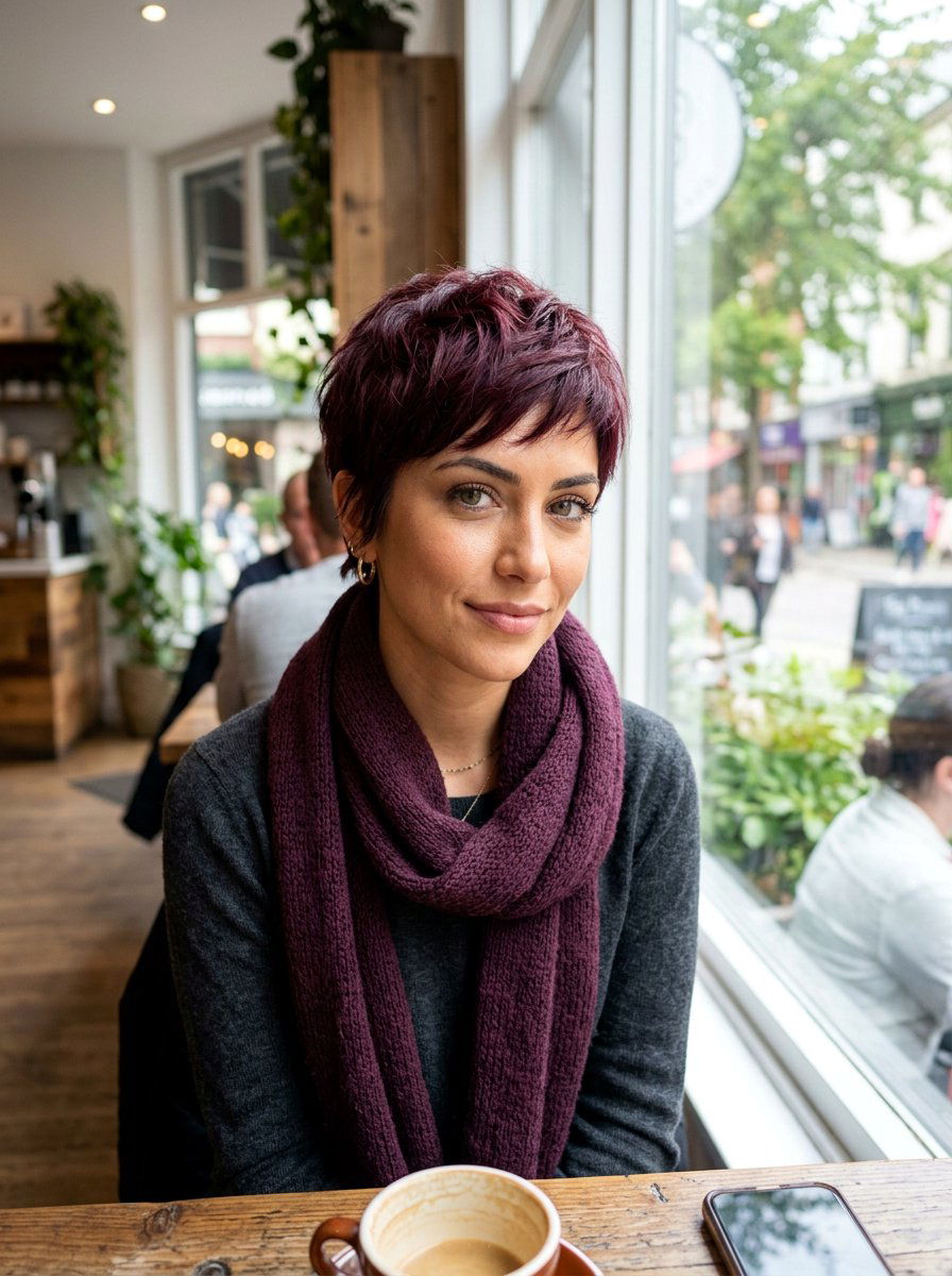 Burgundy Pixie Cut - 20 pixie hair color ideas for mature women - 20 pixie hair color ideas for mature women