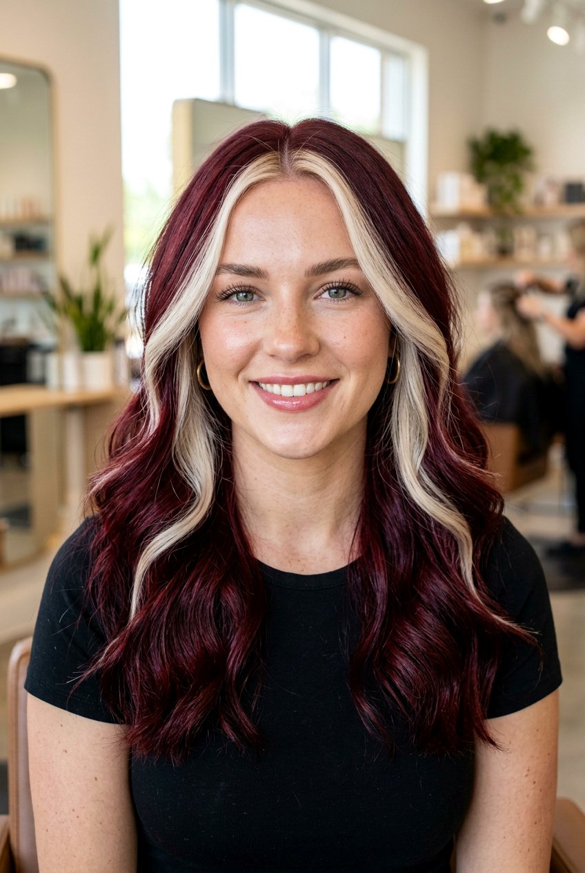 Burgundy Red Hair with Blonde Money Piece - 20 red hair with blonde money piece - 20 red hair with blonde money piece