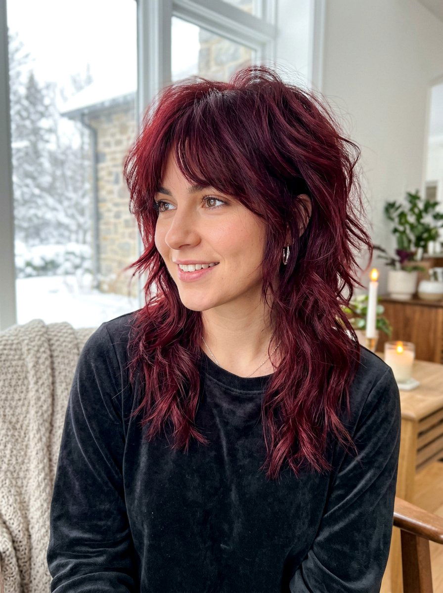 Burgundy Red Wolf Cut - 20 hair color ideas for wolf cuts - 20 hair color ideas for wolf cuts